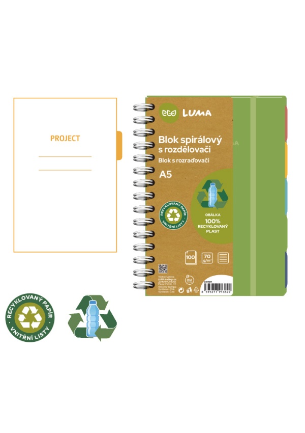 Blok spirála A5 s rozdělovači 100l ECO LUMA