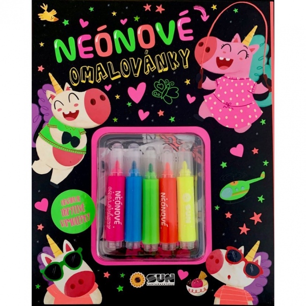 Levně Neonové omalovánky se třpytivými samolepkami a fixami