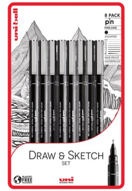 UNI PIN - Draw and Sketch sada 8 ks linerů