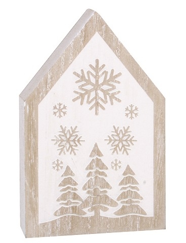 Levně Domek s bílým potiskem dřevěný na postavení 7,5 x 12 x 2 cm