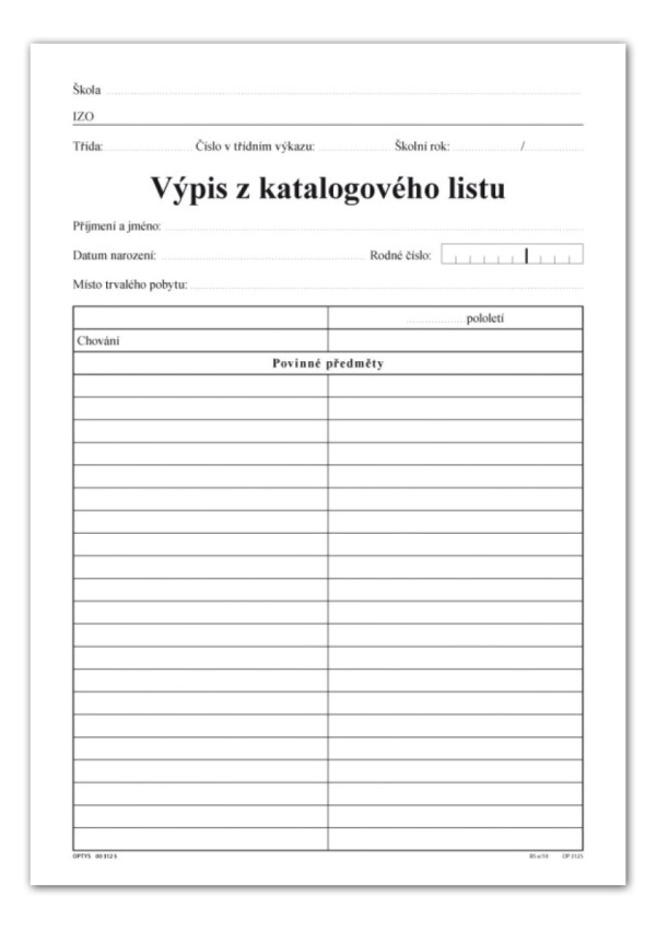 Levně Výpis z katalogového listu, 1. a 2. stupeň, list A4