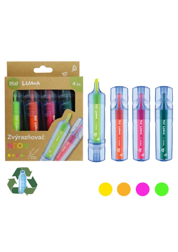 Zvýrazňovač ECO LUMA neon 4ks sada