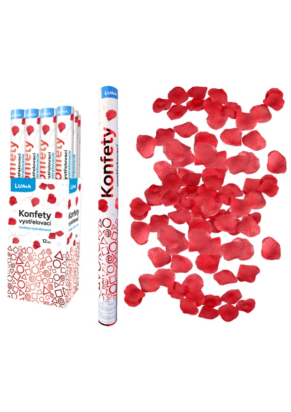 Konfety vystřelovací 60cm plátky růží červené LUMA