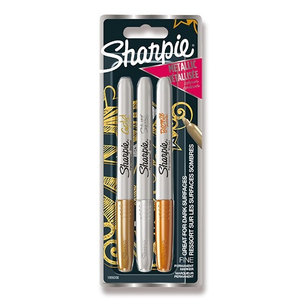 Levně Permanentní popisovač Sharpie Metallic Clip Strip sada 3 ks, 12 blistrů, metalické barvy