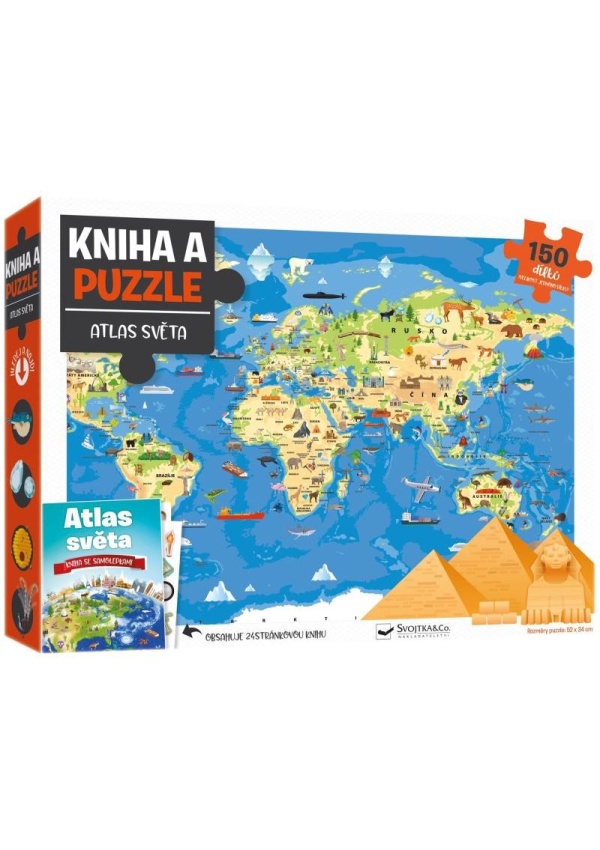 Kniha a puzzle Atlas světa