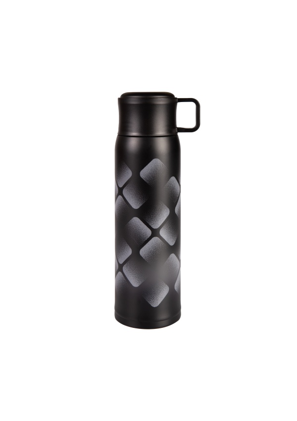 Levně Černá termoláhev s hrnkem 500 ml