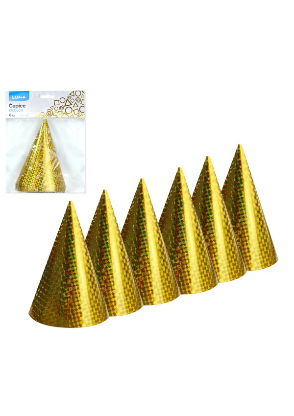 Levně Čepice 15cm 6ks LASER zlatá LUMA