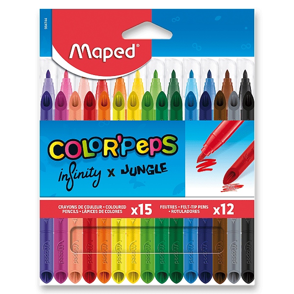 Pastelky Maped Infinity 15 ks + 12 ks fixů Jungle