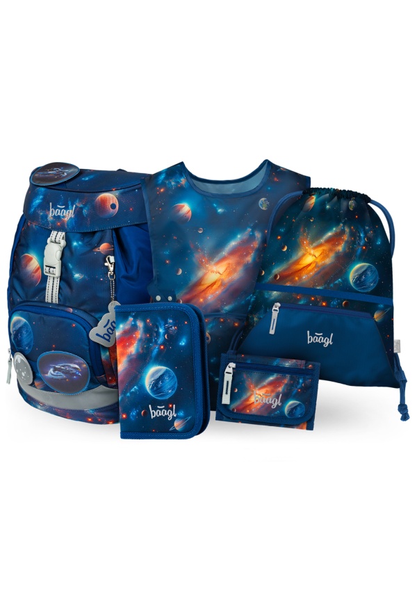 BAAGL SET 5 AIRY Vesmír: batoh, penál, sáček, zástěra, peněženka 