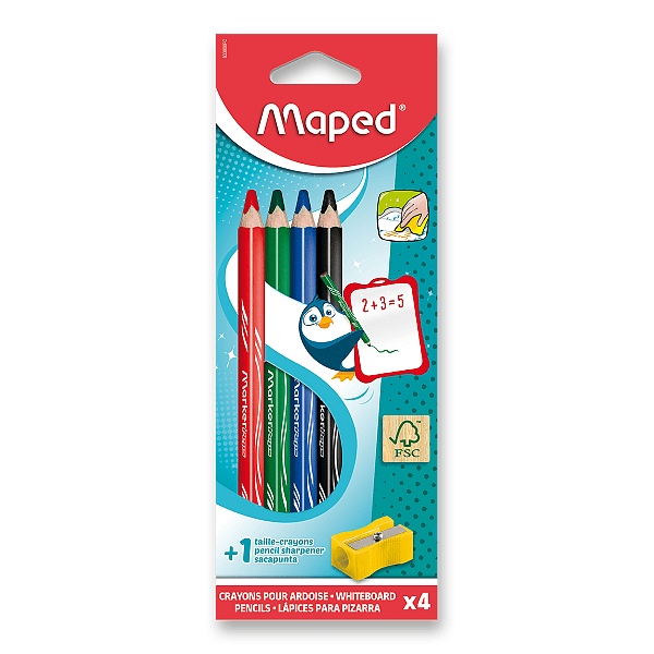 Popisovací tužka na tabuli Maped dry-erasable 4 barvy + ořezávátko