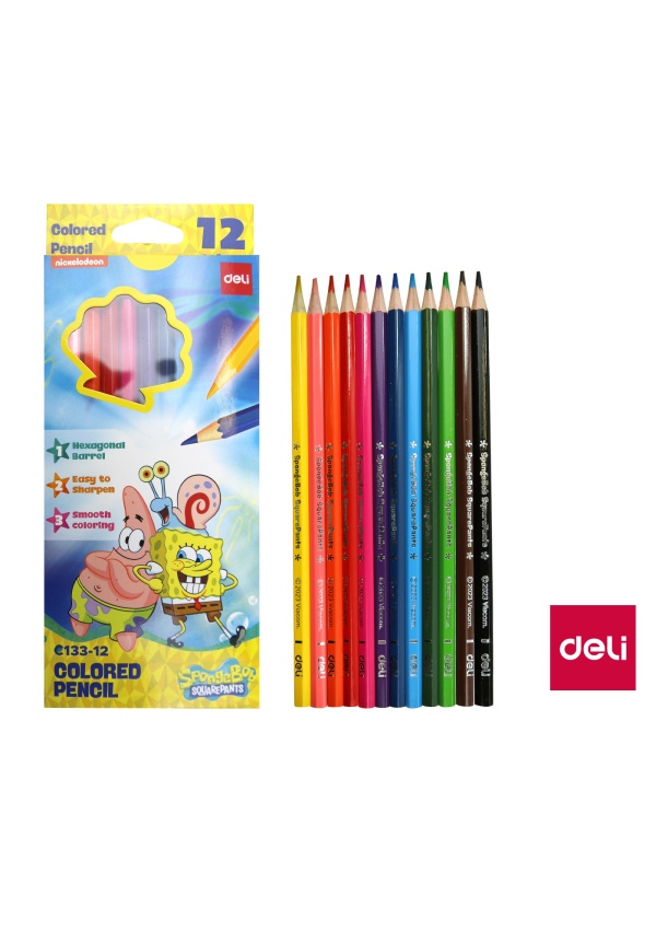Pastelky šestihranné 12 barev SPONGEBOB DELI EC133-12