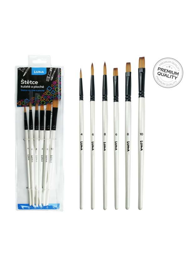 Štětce kulaté + ploché syntetické sada 6ks LUMA