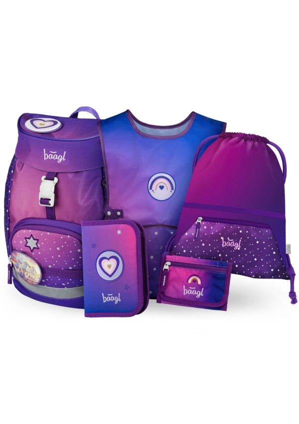 BAAGL SET 5 AIRY Koně srdce: batoh, penál, sáček, zástěra, peněženka 