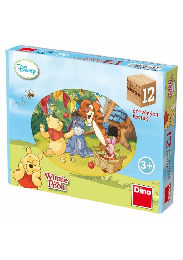Dino Dřevěné obrázkové kostky Medvídek Pú 12ks