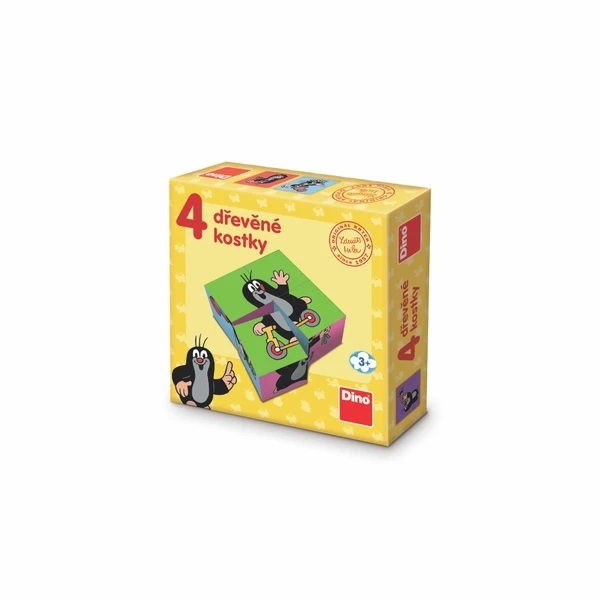Dino Dřevěné obrázkové kostky Krteček - 4 kostky