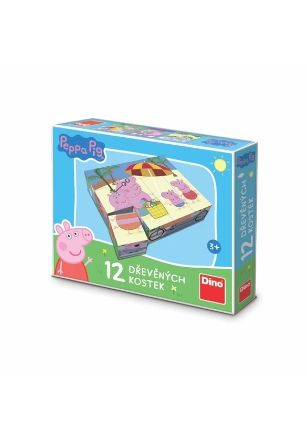 Dino Dřevěné obrázkové kostky Peppa Pig 12 kostek