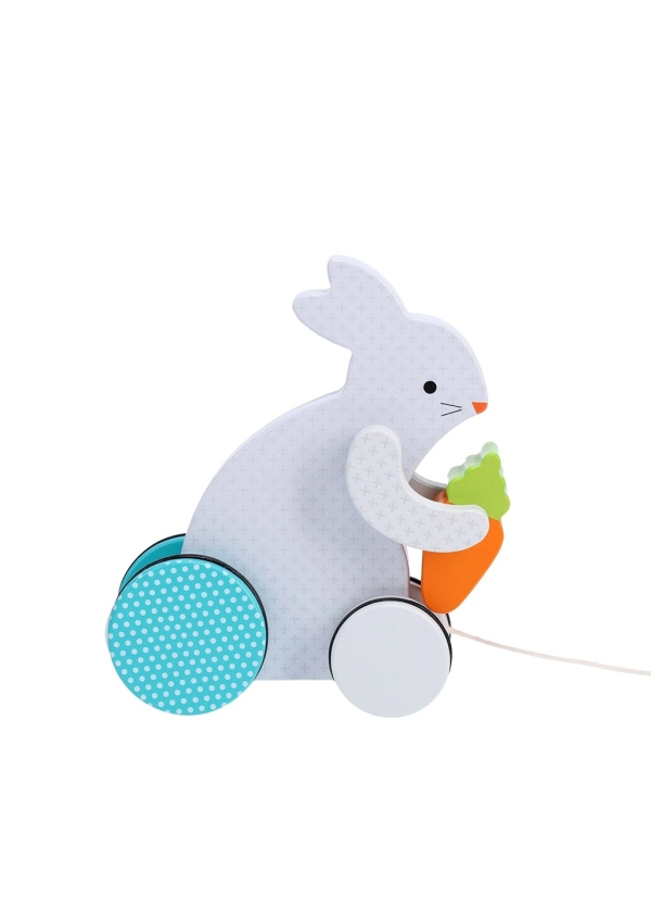 Petit Collage Dřevěný tahací Zaneprázdněný králíček