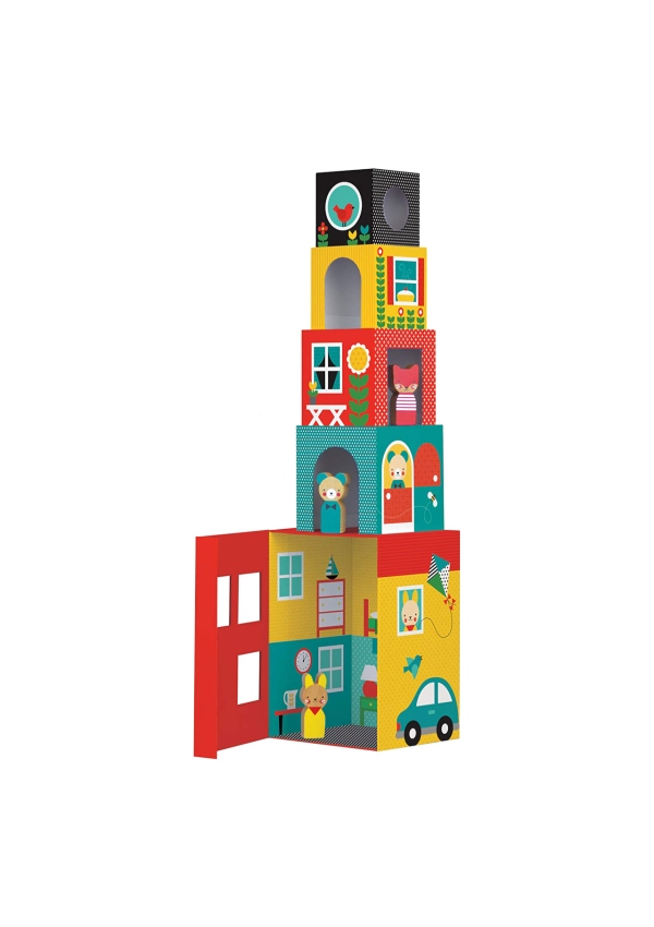 Petit Collage Věž z 1-2-3 kostek domečky s postavičkami