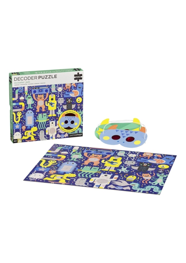 Petit Collage Puzzle příšerky 100 ks s 3D brýlemi