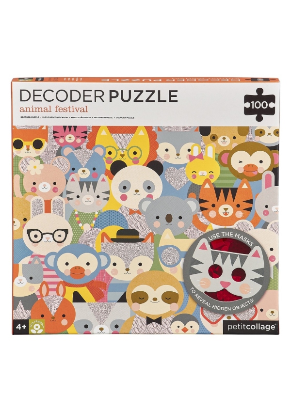 Petit Collage Puzzle zvířátka 100 ks s 3D brýlemi