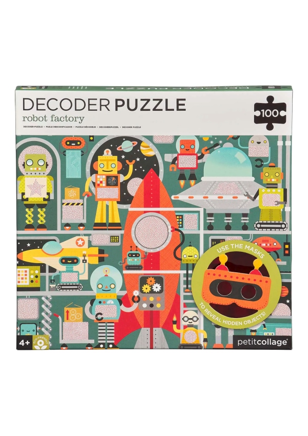 Petit Collage Puzzle roboti 100 ks s 3D brýlemi