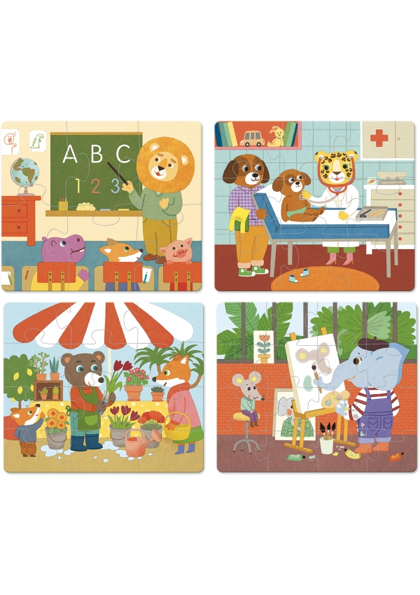 Vilac Dřevěné puzzle Povolání 4 v 1