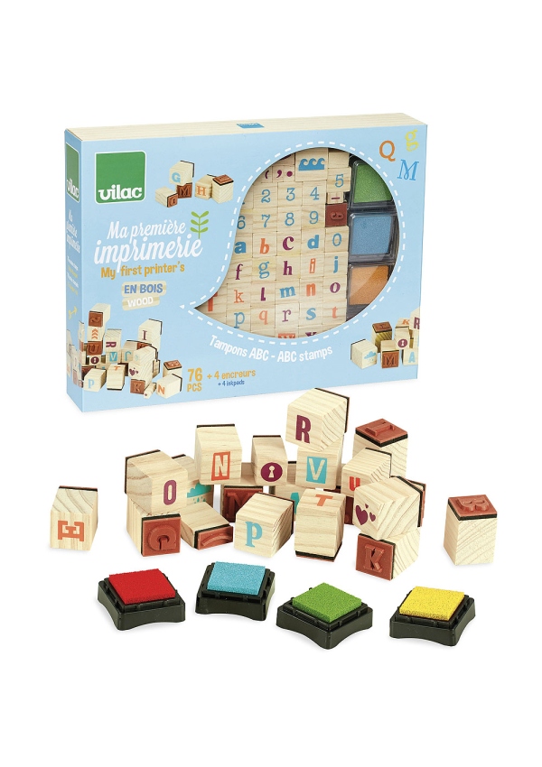 Vilac Dřevěná razítka Abeceda 76ks