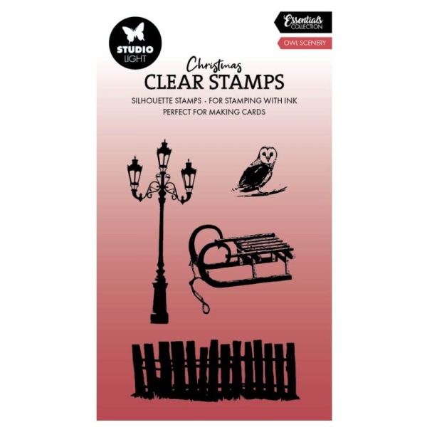 Gelová razítka Studio Light, 4 ks - Sova a sáňky