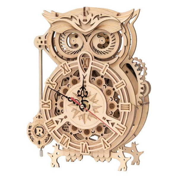Levně RoboTime 3D dřevěné mechanické puzzle Soví hodiny