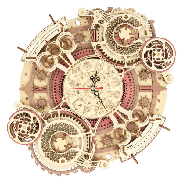Levně RoboTime 3D dřevěné mechanické puzzle Hodiny s kalendářem