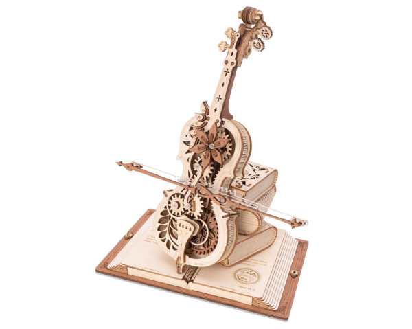 Levně RoboTime 3D dřevěné mechanické puzzle Kouzelné violoncello (elektrický pohon)