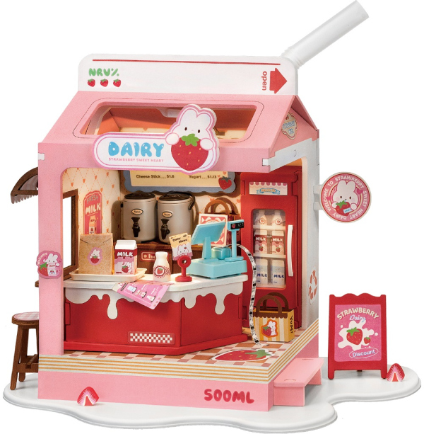 Levně RoboTime miniatura domečku Mléčný bar Strawberry
