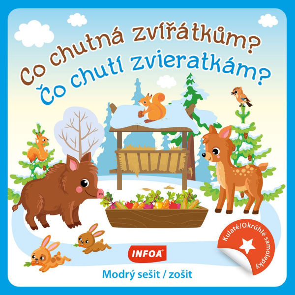 Levně Kulaté samolepky Co chutná zvířátkům? / Co chutí zvieratkám? - modrý sešit / zošit