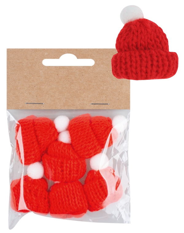 Dekorační čepice pletená o 3 x 4,5 cm, 6 ks v sáčku, červená