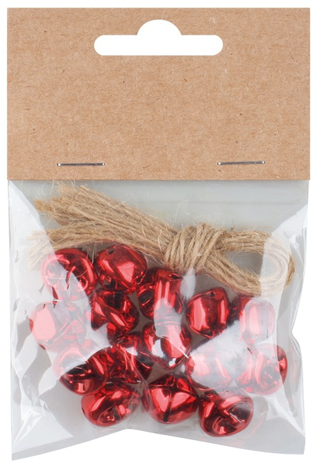 Levně Rolničky o 1,5 cm s provázkem, 15 ks v sáčku, červené