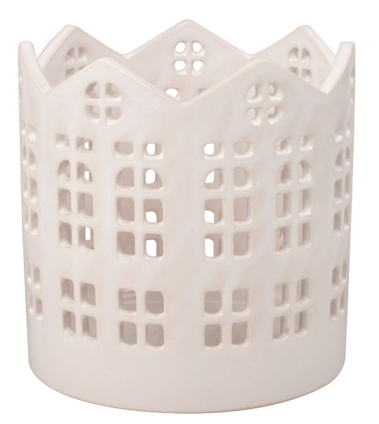 Levně Svícen domky z keramiky 10,5 x 11 x 10,5 cm