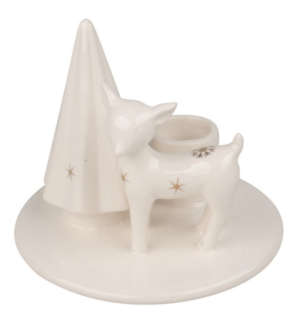 Levně Svícen se srnou porcelánový 10,5 x 9 x 10,5 cm, na svíčku 2,2 cm