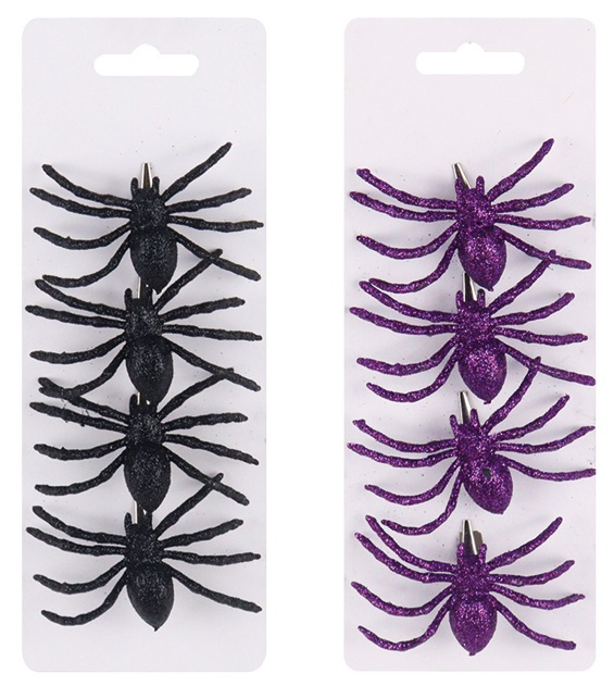 Levně Pavouk na klipu s glitrem 7,5 x 1,5 x 5 cm, 4 ks