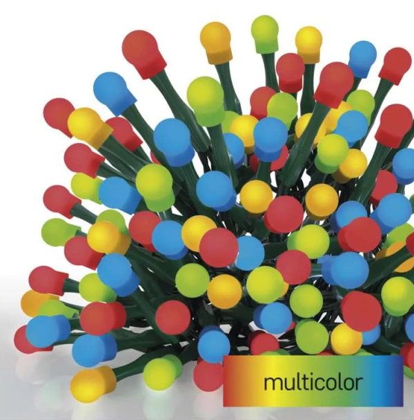 LED vánoční cherry řetěz – kuličky, multicolor, 30 m, 300 LED, 8 funkcí, časovač