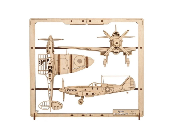 Levně Ugears 2,5D dřevěné mechanické puzzle Stíhací letadlo