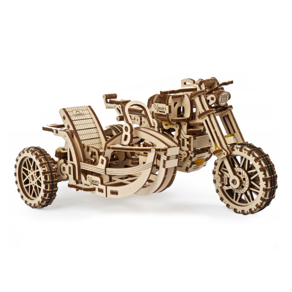 Levně Ugears 3D dřevěné mechanické puzzle UGR-10 Motorka (scrambler) s vozíkem
