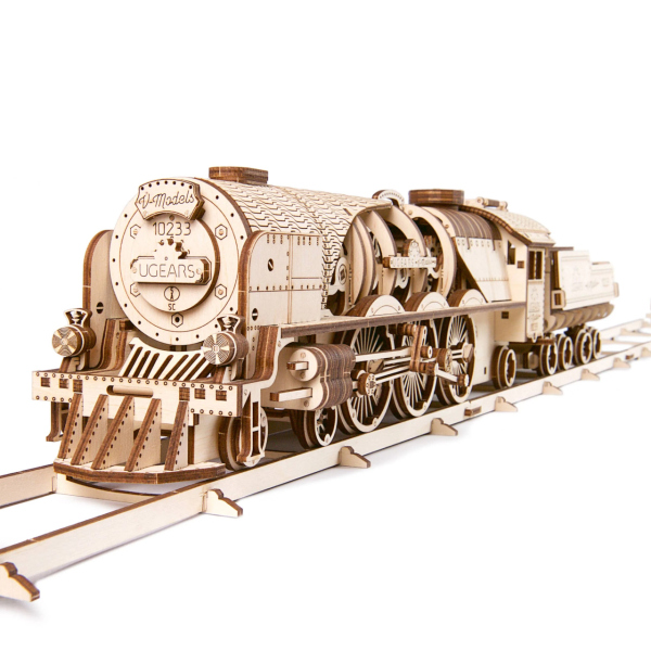 Levně Ugears 3D dřevěné mechanické puzzle V-Express parní lokomotiva 4-6-2 s tendrem