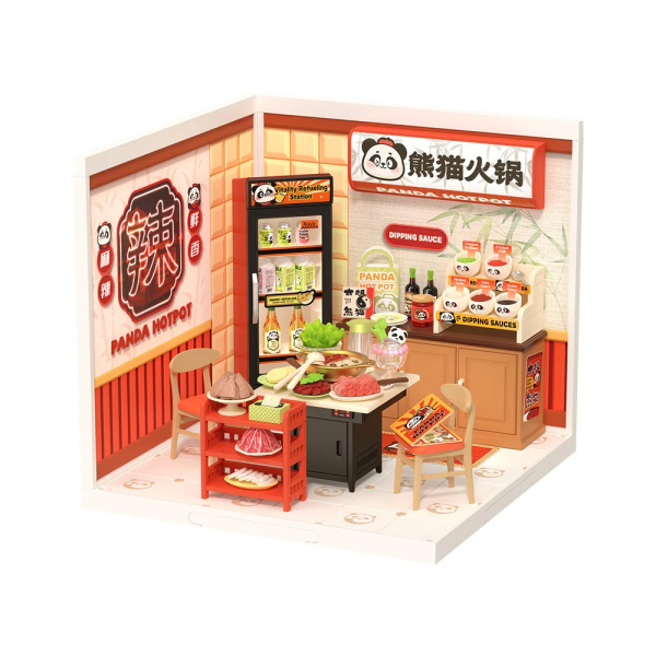 Levně RoboTime 3D dřevěná skládačka Miniatura domečku Asijské bistro Panda Hot Pot