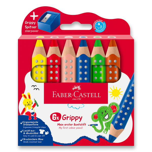 Levně Pastelka Faber-Castell Grippy - 6 barev, ořezávátko