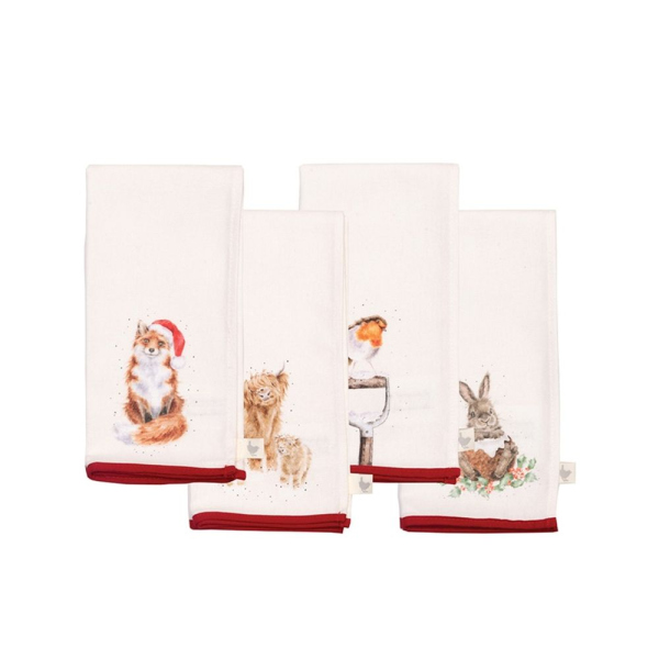Levně Wrendale Designs Látkové ubrousky Wrendale Designs Winter Woodland, 4 ks - Vánoční zvířátka