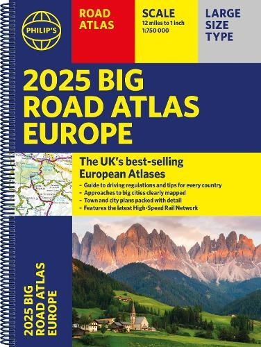 2025 Philip's Big Road Atlas of Europe, (A3 Spiral Binding)