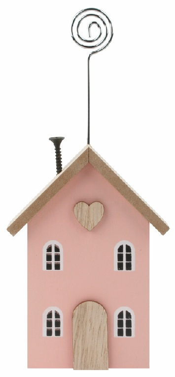 Domek s držákem dřevěný růžový 8 x 17 x 3 cm na postavení