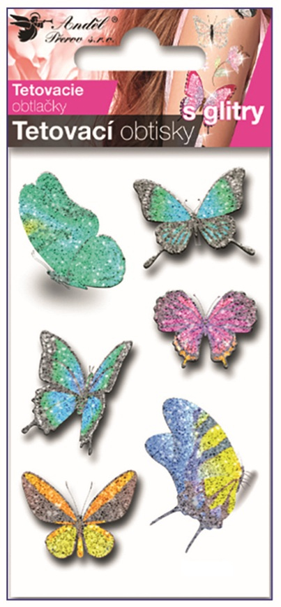 Tetovací obtisky Motýli zelení s glitry 10,5 x 6 cm