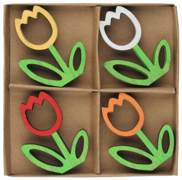 Levně Tulipán dřevěný 4,5 x 6 x 0,5 cm, 8 ks v krabičce