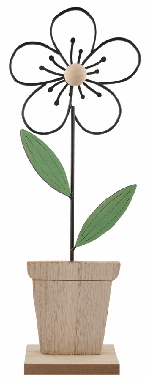 Levně Květina z kovu se zelenými lístky 11 x 31,5 x 5 cm na postavení
